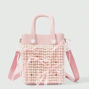 Women's Waterproof EVA Faux Pearl Chain Handbag Women's Pink Ribbon Bow Accent